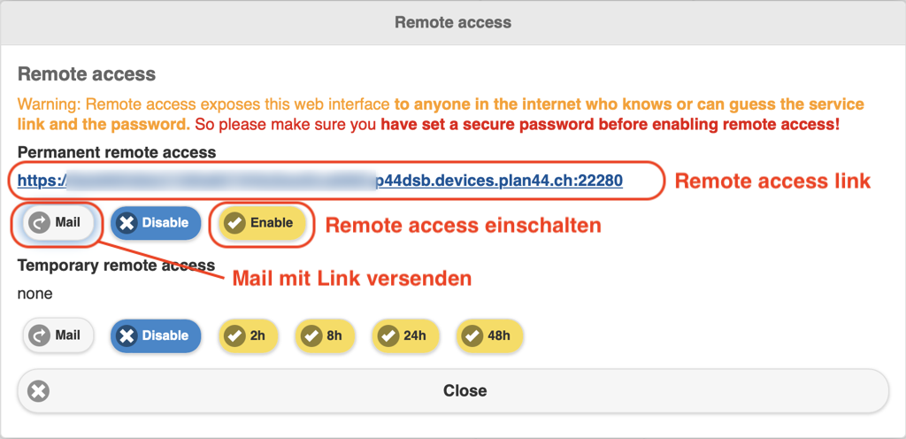 Remote Access Dialog on P44-xx